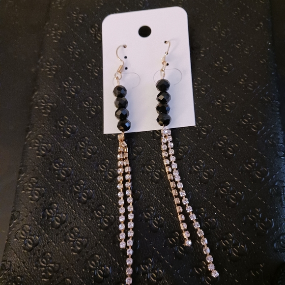 New earrings, crytal black beads, and gold tone rinestone tassels - Picture 2 of 3